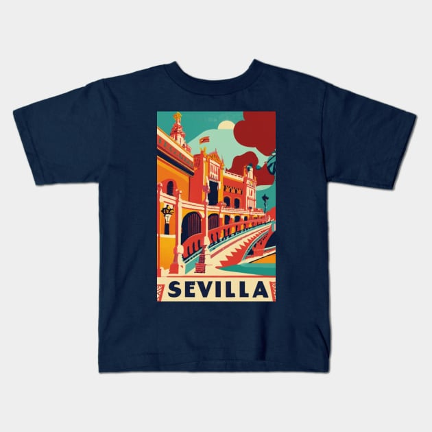 A Vintage Travel Art of Seville - Spain Kids T-Shirt by goodoldvintage